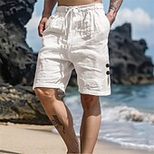 baratos Feriado-Homens Calção Shorts de linho Shorts de verão Shorts de praia Com Cordão Cintura elástica Botão Lateral Tecido Conforto Respirável Comprimento do joelho Ao ar livre Diário Para Noite Moda Havaiana