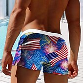 cheap Flag Print-Men&#039;s Flag American Flag National Flag Swim Trunks Swim Shorts Board Shorts Mid Waist Fashion Designer Surfing Holiday Beach Pocket Drawstring Elastic Waist Designer Clothing Apparel