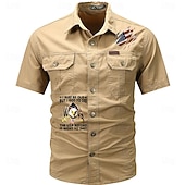 abordables chemises western pour hommes-Homme Drapeau Drapeau Américain Imprimé Lettre Chemise de travail Chemise Western Chemise Cargo Manche Courte Style Western Tactique Mode Décontractée Sortir Été Col Rabattu Boutons Imprimé Noir Vert