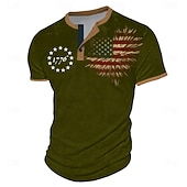 Men's American Independence Day Graphic American US Flag 1776 T shirt Henley Shirt Short Sleeve 3D Print Sports Designer Party Street Casual Summer Spring Black Blue Green Black Gray Henley Henley 10
