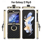 お買い得  サムスン用ケース-電話 ケース 用途 サムスンのギャラクシー Z Flip 5 Z Flip 4 Z Flip 3 バックカバー とスクリーンプロテクター リングバックル 耐衝撃 レトロ風 TPU メタル PUレザー