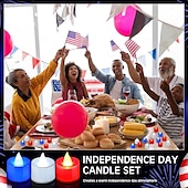 abordables Luces de velas-24 piezas de luz de té sin llama día de la independencia luz de vela electrónica luz roja blanca azul 4 de julio luz votiva LED intermitente patriótica cuatro de julio día conmemorativo del trabajo de