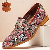 economico Mocassini in pelle premium-Mocassini da uomo in pelle di vacchetta premium con motivo paisley: eleganti scarpe eleganti slip-on per occasioni formali e casual