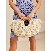 baratos Malas com Alça-Mulheres Bolsa de Mão Bolsa de Praia Saco de palha Bolsa meia redonda Palha Diário Feriado Praia Grande Capacidade Côr Sólida Roxo Verde Bege