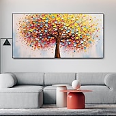 preiswerte Blumen-/Botanische Gemälde-großes 3D dickes Spachtelgemälde handgemachte Boho Landschaft impressionistische Landschaftskunst handgemalt bunte Turm Baum Textur Ölgemälde Kunst große Wandkunst blühende Blumen Malerei