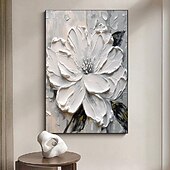 preiswerte Blumen-/Botanische Gemälde-handgemaltes weißes rosa Blumenölgemälde auf Leinwand handgemachtes 3D-Texturblumengemälde abstrakte rosa Blumenkunst individuelles Gemälde für Wohnzimmer-Schlafzimmer-Wanddekor