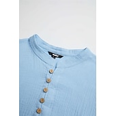 economico camicia da uomo con bottoni-Per uomo Camicia Camicia estiva Abbigliamento mare Camicia con bottoni Maglietta informale Camicia con colletto a fascia Nero Bianco Azzurro Manica lunga Liscio A fascia Giornaliero Da mare Splice