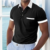  Муж. Рубашка для гольфа Рубашки-поло из пике Офис Повседневные Лацкан Ребристый воротник-поло С короткими рукавами Классический Современное Контрастных цветов Пэчворк Карман Весна лето Стандартный