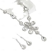 billige Smykkesett-Brude smykker sett 2 Strass Fuskediamant 1 Halskjede Øredobber Dame Elegant Årgang Søt Smuk Klassisk Blomst Kjærlighed Smykkesett Til Bryllup Gave