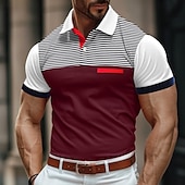 baratos Polo Clássico Masculino-Homens Camiseta Polo Camisa de golfe Casual Feriado gola pólo com nervuras Manga Curta Moda Básico Bloco de cor Riscas Clássico Verão Normal Branco Amarelo Vinho Azul Marinho Azul Céu Camiseta Polo