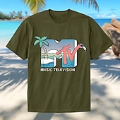 abordables Camiseta gráfica para hombres-Hombre Árbol de coco Letra Hawaiian Camiseta Camiseta superior 100% Algodón Manga Corta Gráfico Camisa Negro Blanco Verde Ejército Camiseta cómoda Calle Deporte Ropa de diseñador de moda