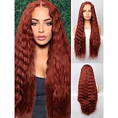 economico Parrucche lace sintetiche-Parrucca in pizzo sintetico Poco ondulata Stile 30 pollice Borgogna Parte di mezzo Cucita a U Parrucca Da donna Parrucca Rosso bordeaux
