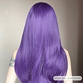 baratos Perucas Sintéticas sem Touca-Peruca sintética feminina de 26 polegadas, roxo, azul, longo, ondulado, moda diária, festa, cosplay