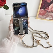 baratos Capa Samsung-telefone Capinha Para Samsung Galaxy Z Virar 6 Z Flip 5 Z Flip 4 Z Flip 3 Capa traseira com cordão com pulseira Slot para cartão TPU Couro PU