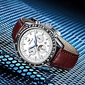 preiswerte Mechanische Uhren-Herren Mechanische Uhr Modisch Geschäftlich Armbanduhr Automatikaufzug Tourbillon Mondphasenanzeige leuchtend Leder Beobachten