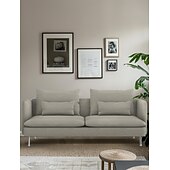 baratos Cobertura de Sofa-Capa de Sofá 3 Lugares Cor Sólida com Almofadas Revestidas em Algodão 100% com Braços