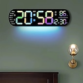 economico Luci decorative-Luce notturna a LED da 1 pz 8 colori, orologio multifunzione con display a LED corto con temperatura settimanale e calendario, telecomando Orologio da parete digitale intelligente 12/24 ore con luce d&#039;atmosfera 1 regolazione del colore