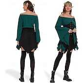 billige Antrekk-Retro / vintage Kostymer i middelalderstil Renessanse Kjoler Cosplay kostyme Ren Faire Fe Elven Dame Keltisk fantasi Maskerade Ytelse LARP Ren Faire Voksne Kjole Hodeplagg