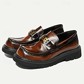 abordables Mocassins en cuir de qualité supérieure-Mocassins en cuir de vachette de qualité supérieure pour hommes avec détail de chaîne en or – chaussures habillées marron élégantes à enfiler pour une tenue formelle et professionnelle