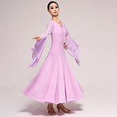 abordables Tenues de danse de salon-Danse de Salon Robe Strass Couleur Pure Fantaisie Femme Utilisation Soirée manche longue Mousseline de soie Coton cristal