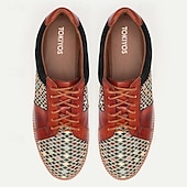 preiswerte Premium Leder Sneaker-Gewebte mehrfarbige Schnürsneaker für Herren – stylische Freizeitschuhe mit Akzenten aus hochwertigem Rindsleder
