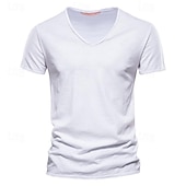 cheap Cotton Linen T-shirts-Men&#039;s T Shirt Moisture Wicking Shirts Short Sleeve V Neck Plain Sports Basic Casual Casual Light Blue Black White Top Tee for Men