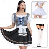 economico Dirndl-Carnevale Birra Oktoberfest Abiti Gonna a cerchio Tutu Bavarese Cameriera Tedesco Monaco di Baviera Prati Per donna Panno in stile tradizionale Vestito Grembiule Calzini