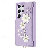 baratos Capa Samsung-telefone Capinha Para Samsung Galaxy S24 Ultra Plus S23 Ultra Plus S22 Plus Ultra A55 A35 A25 A15 5G A54 A34 A14 S25 Ultra Capa traseira Com Suporte Magnética com cordão Retro flor floral TPU Couro PU