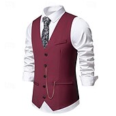 cheap Men&#039;s Waistcoat-Men&#039;s Vest Gilet Daily Wear Vacation Going out Vintage Fashion Spring &amp;  Fall Button Polyester Comfortable Plain Single Breasted V Neck Regular Fit Black Burgundy Dark Navy Gray Vest