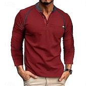 cheap Casual Henley Tee-Men&#039;s Henley Shirt Tee Top Color Block Crewneck Outdoor Casual Long Sleeve Button Front Pocket Clothing Apparel Fashion Designer Comfortable