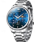 baratos Relógios Quartz-um novo relógio de negócios masculino olevs com pulseira de aço, cronógrafo luminoso com indicação de 24 horas, relógio de quartzo multifuncional resistente à água, relógio de pulso esportivo casual