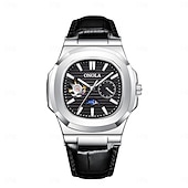 baratos Relógio Automático-Onola relógio mecânico masculino, relógio de pulso de negócios da moda, automático, corda automática, fase da lua, luminoso, à prova d&#039;água, couro