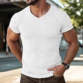 cheap Ribbed Knit Tee-Men&#039;s Color Block Tee Short Sleeve Shirt Ribbed Knit tee Tee Top Short Sleeve V Neck Summer Spring &amp; Summer Solid Color Pit Strip Sports Daily V Neck Outdoor Casual Black White Blue Top Tee for Men