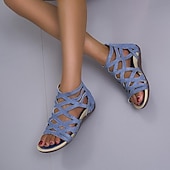 cheap Vacation Sandals-Women&#039;s Gladiator Style Flat Sandals - Strappy Open-Toe Summer Shoes in Denim Blue