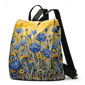 billiga Grafiska tryckväskor-Dam ryggsäck Skolväska Skola Utomhus Dagligen Blomtryck Blomma Polyester Stor kapacitet Vattentät Multi Carry Dragkedja Tryck Gul Rubinrött