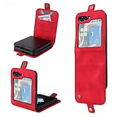 cheap Samsung Cases-Phone Case For Samsung Galaxy Z Flip 5 Z Flip 4 Z Flip 3 Back Cover with Stand Holder Card Slot Shockproof Retro TPU PU Leather