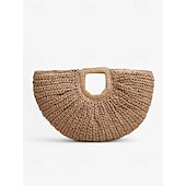 baratos Malas com Alça-Mulheres Bolsa de Mão Bolsa de Praia Saco de palha Bolsa meia redonda Palha Diário Feriado Praia Grande Capacidade Côr Sólida Roxo Verde Bege