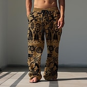 olcso Nyomtatott alkalmi férfi nadrágok-Férfi Nyomtatott Alkalmi nadrág Közepes csípő Hawaii Etnikai stílus Szabadság Egyenes lábbal Nyár Tavasz 3D nyomtatás Fekete Barna Lóhere