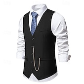 cheap Men&#039;s Waistcoat-Men&#039;s Vest Gilet Daily Wear Vacation Going out Vintage Fashion Spring &amp;  Fall Button Polyester Comfortable Plain Single Breasted V Neck Regular Fit Black Burgundy Dark Navy Gray Vest