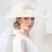 billiga Festhattar-hattar organza hink hatt solhatt bröllop tefest elegant bröllop med spets sida huvudbonader huvudbonader