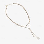 abordables Colliers-Collier Pendentif Perle Strass Femme Elégant simple Franges Mariage En forme de Y Colliers Tendance Pour Mariage Soirée