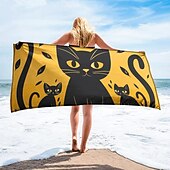 お買い得  ビーチタオルセット-ビーチタオル ブラックキャット 100% マイクロファイバー 特大ビーチタオル、35&quot;x70&quot;、ティーンズ大人用大型スイムタオル、速乾性、吸水性、ソフト、旅行、お風呂、プールなど多用途