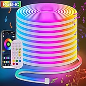 Недорогие Неоновые LED огни-Водонепроницаемая полоса неонового света 10 футов/20 футов, адресная радужная пиксельная подсветка RGB с панелью управления приложением 2,4 г, синхронизация управления музыкой со светодиодной неоновой
