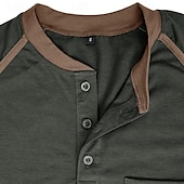 cheap Casual Henley Tee-Men&#039;s Henley Shirt Tee Top Color Block Crewneck Outdoor Casual Long Sleeve Button Front Pocket Clothing Apparel Fashion Designer Comfortable