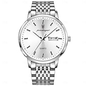 cheap Quartz Watches-POEDAGAR Men Quartz Watch Minimalist Large Dial Fashion Business Luminous Calendar Date Week Waterproof Steel Watch