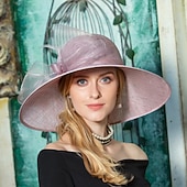 billiga Festhattar-hattar Lin Plommonstop / Cloche hatt Fiskarhatt Solhatt Bröllop Tebjudning Elegant Bröllop Med Rosett Tyll Hårbonad Huvudbonader