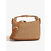billiga Hand- och toteväskor-Dam Handväska Axelväska Lådväska Halmpåse Sugrör Helgdag Strand Resor Spänne Kedja Lättvikt Multi Carry Ensfärgat Brun Beige