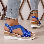 abordables Sandales Décontractées-Sandales compensées pour femmes, sandales à plateforme, quotidien, été, plage, talon caché, bout ouvert, décontracté, noir, rouge, bleu