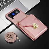 baratos Capa Samsung-telefone Capinha Para Samsung Galaxy Z Virar 6 Z Flip 5 Z Flip 4 Z Flip 3 Capa traseira Capa articulada Zíper com cordão Slot para cartão Retro PC Couro PU