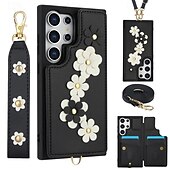 baratos Capa Samsung-telefone Capinha Para Samsung Galaxy S24 Ultra Plus S23 Ultra Plus S22 Plus Ultra A55 A35 A25 A15 5G A54 A34 A14 S25 Ultra Capa traseira Com Suporte Magnética com cordão Retro flor floral TPU Couro PU